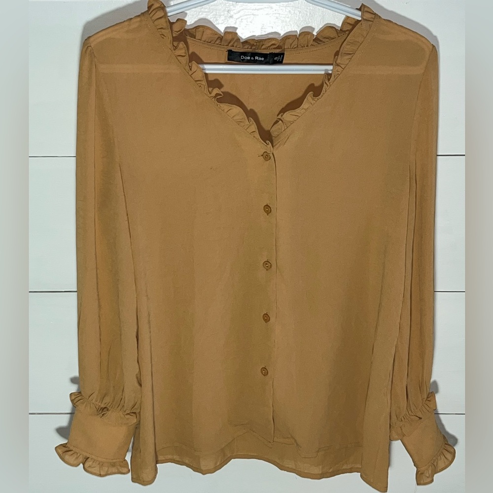 Doe & Rae Ruffle Trimmed Peach Blouse